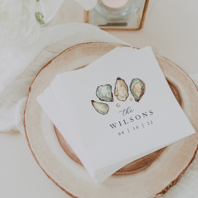 Coastal Watercolor Oyster Wedding Napkin (Creator Uploaded)