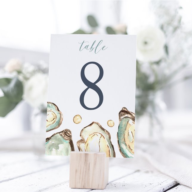 Coastal Watercolor Oyster Wedding Table Number (Creator Uploaded)