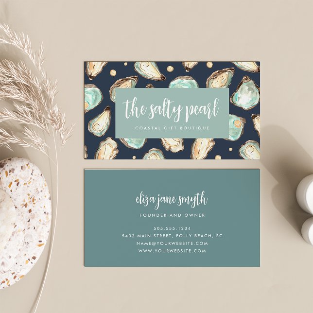 Coastal Watercolor Pearl & Oyster Business Card (Creator Uploaded)