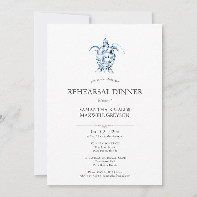 Coastal Watercolor Rehearsal Dinner Invitations (Front)