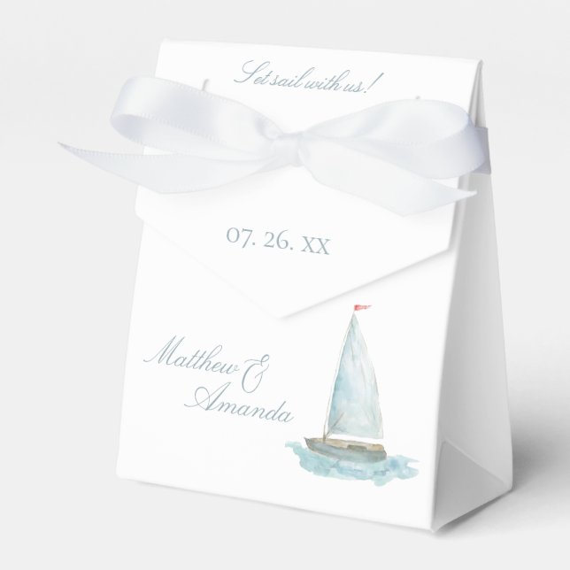 Coastal Watercolor Sailboat  Favour Box (Front Side)