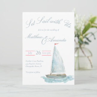Coastal Watercolor Sailboat  Invitation