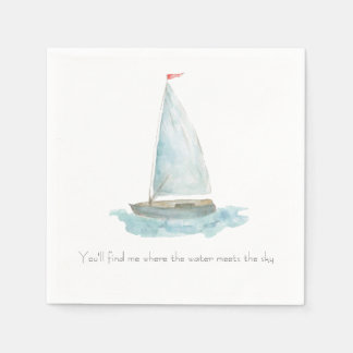 Coastal Watercolor Sailboat  Napkin