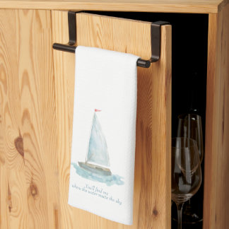 Coastal Watercolor Sailboat  Tea Towel