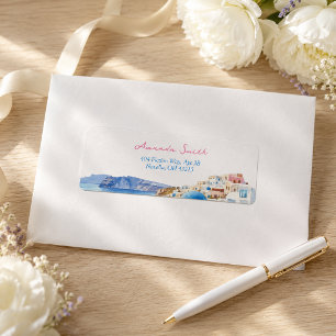 Coastal Watercolor Santorini Greece Address Return Address Label