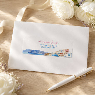 Coastal Watercolor Santorini Greece Address Return Address Label