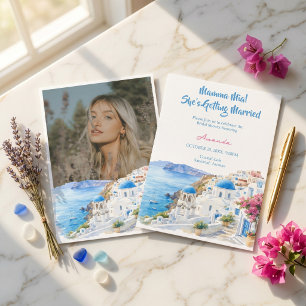 Coastal Watercolor Santorini Greece Bridal Shower Invitation