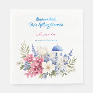 Coastal Watercolor Santorini Greece Bridal Shower Napkin