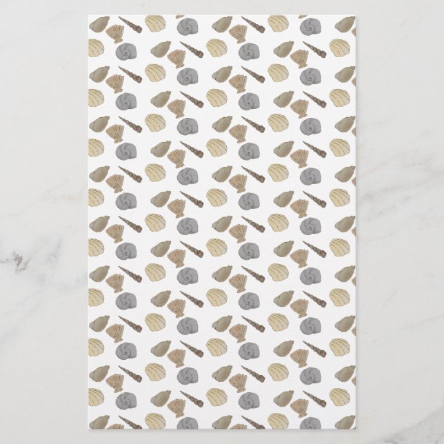 Coastal Watercolor Sea Shells Scrapbooking Paper (Front)