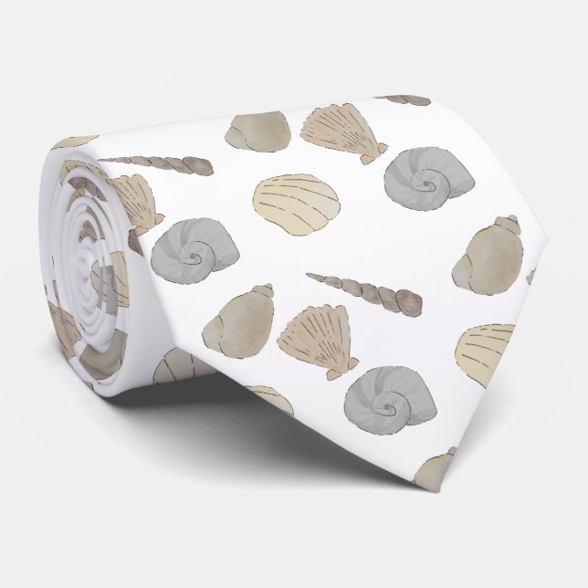 Coastal Watercolor Sea Shells Tie (Rolled)