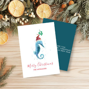 Coastal Watercolor SeaHorse Christmas Holiday 