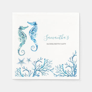 Coastal Watercolor Seahorse Personalised Napkins