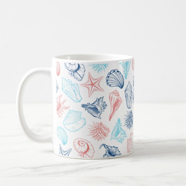 Coastal watercolor seashell coffee mug (Left)