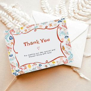 Coastal Watercolor Seashell Starfish Bridal Shower Thank You Card