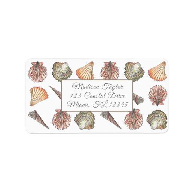 Coastal Watercolor Seashells Label (Front)