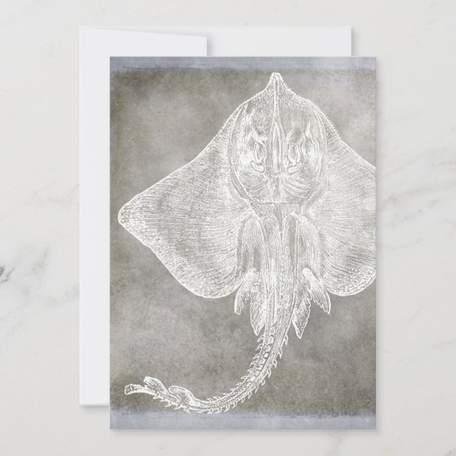 Coastal Watercolor Sting Ray Skate Pewter Neutral Invitation (Front)