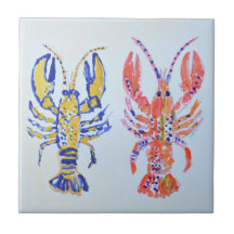 Coastal Watercolour Lobster Art Ceramic Tile