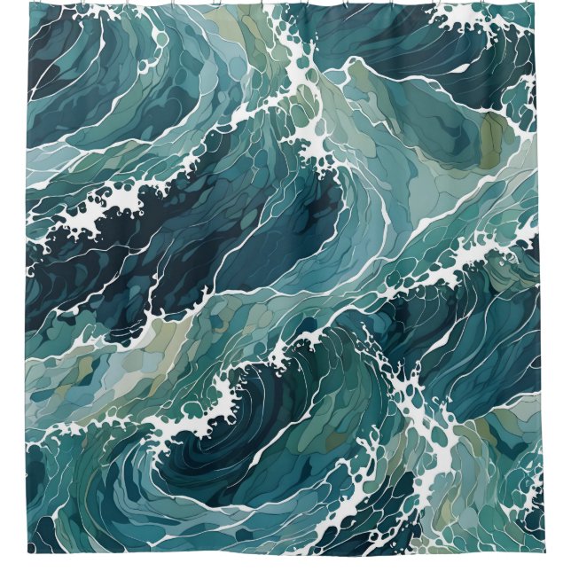 Coastal Waters Abstract Shower Curtain (Front)