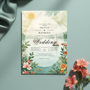 Coastal Waters Floral Wedding Invitation
