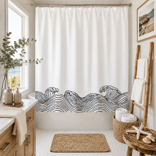 Coastal Wave Modern Beach House Shower Curtain