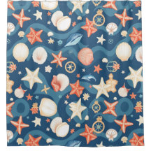 Coastal Waves & Seashells Shower Curtain