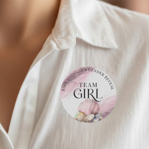 Coastal We Shell Sea Gender Reveal Team Girl Classic Round Sticker