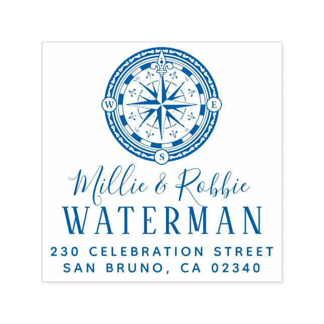 Coastal Wedding Compass Nautical Return Address Self-inking Stamp (Design)