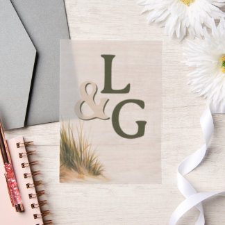Coastal Wedding Monogram Dune Grass Vellum Invitations