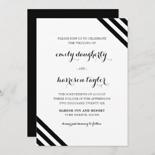 Coastal Wedding Nautical Stripes Black and White Invitation