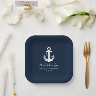 Coastal Wedding Party Personalised Couple Name Paper Plate