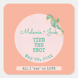 Coastal Weddingr Seahorse Stripe Square Sticker