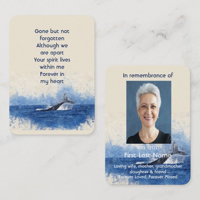 Coastal Whale Ocean Sea Memorial Pocket Keepsake Business Card (Front/Back)