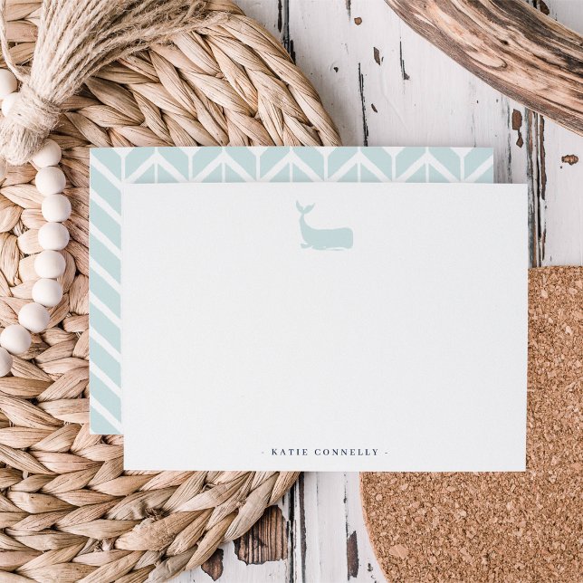 Coastal Whale Personalised Stationery Flat Card (Creator Uploaded)
