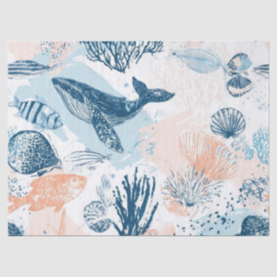 Coastal Whale Sea Life Coral Blue Peach (2) Tissue Paper