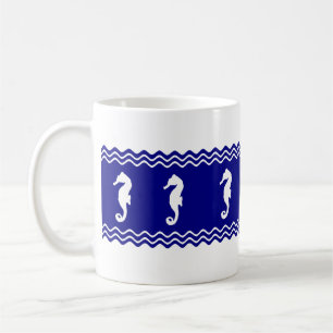 Coastal White Blue Ocean Seahorses Coffee Mug