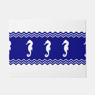Coastal White Blue Ocean Seahorses Doormat