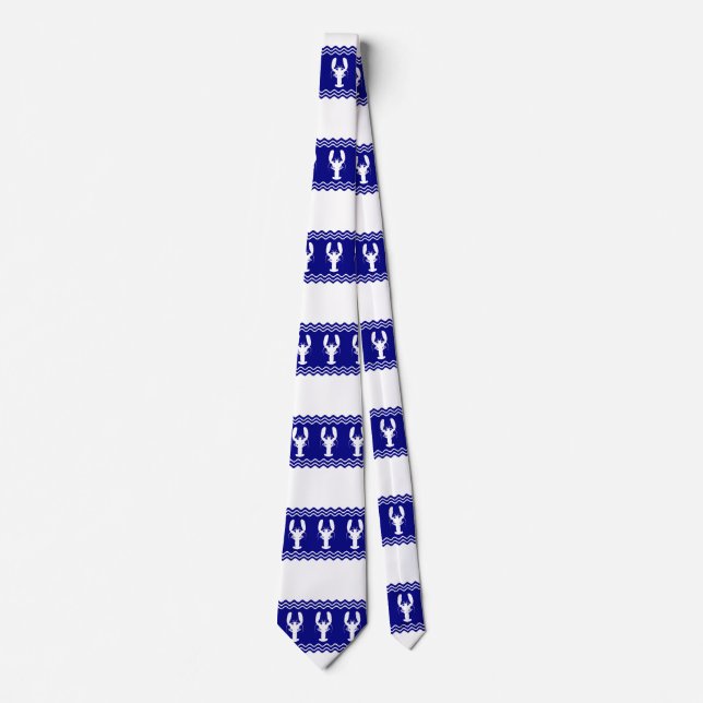 Coastal White Blue Stripe Lobster Pattern Tie (Front)