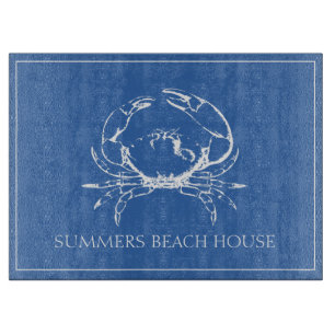 Coastal White Crab on Classic Blue Personalised Cutting Board