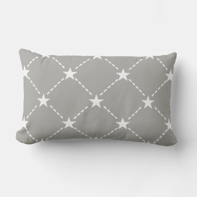 Coastal White Dashes & White Stars Lumbar Cushion (Front)