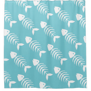 Coastal White Fish Bones Shower Curtain