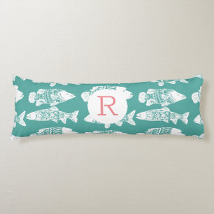 Coastal White Floral Fish Pattern & Sea Green Body Cushion