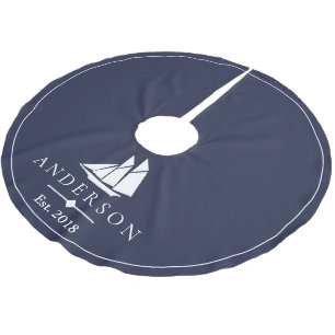 Coastal White Sailboat   Personalised Brushed Polyester Tree Skirt