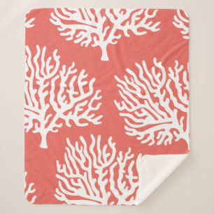 Coastal White Sea Coral & Coral Pink Sherpa Blanket