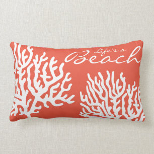 Coastal White Sea Coral Life's a Beach Lumbar Cushion