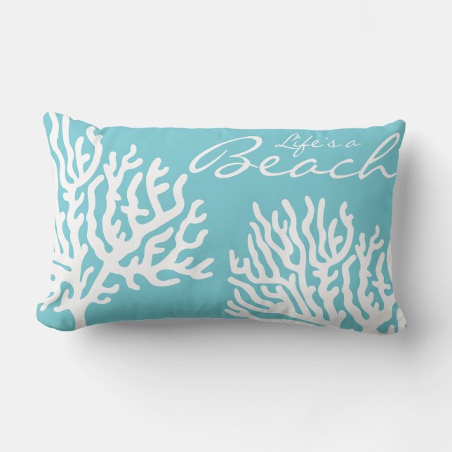 Coastal White Sea Coral Life's a Beach Lumbar Cushion (Front)