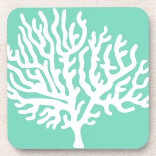 Coastal White Sea Coral & Sea Glass Green Coaster