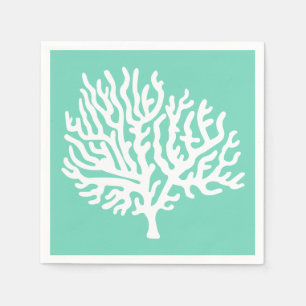 Coastal White Sea Coral & Sea Glass Green Napkin