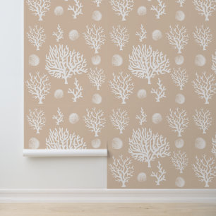 Coastal White Sea Coral & Seashells Wallpaper
