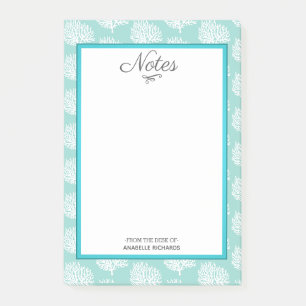 Coastal White Sea Corals & Sea Glass Green Post-it Notes