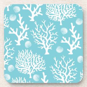 Coastal White Sea Corals & Seashells Coaster